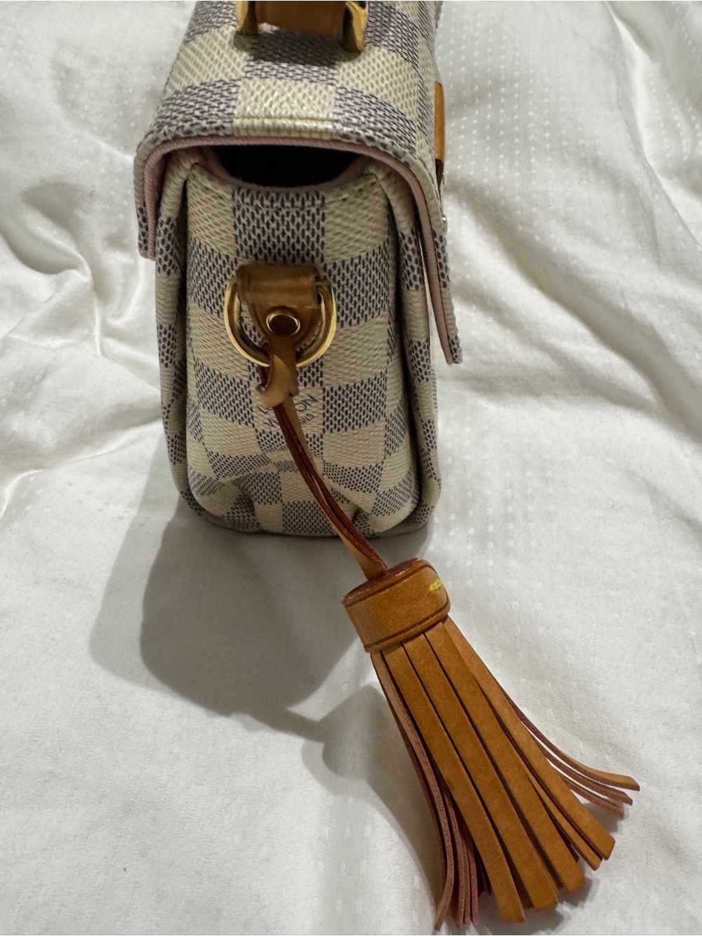 Louis Vuitton Beige and Gray Damier Shoulder Bag with Tan Tassel